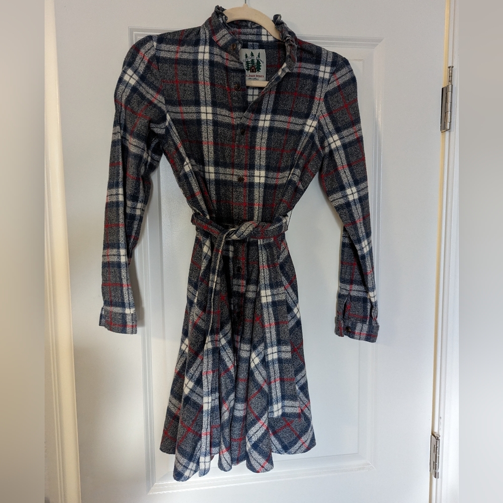 EUC Kiel James Patrick Grey Plaid Cozy Cabin Flannel Dress